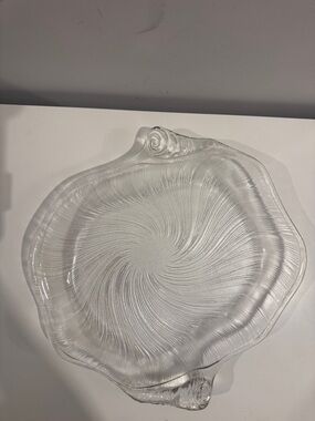 Crystal Sea Shell Serving Platter 15” Coastal Glass Scallop Villeroy Boch Style
